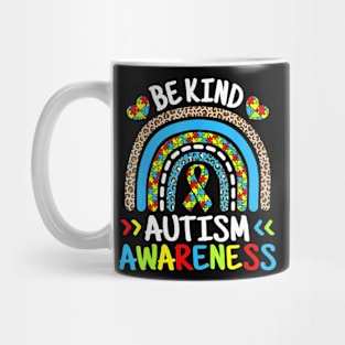 Be Kind Autism Awareness Month Blue Rainbow Leopard Autistic Mug